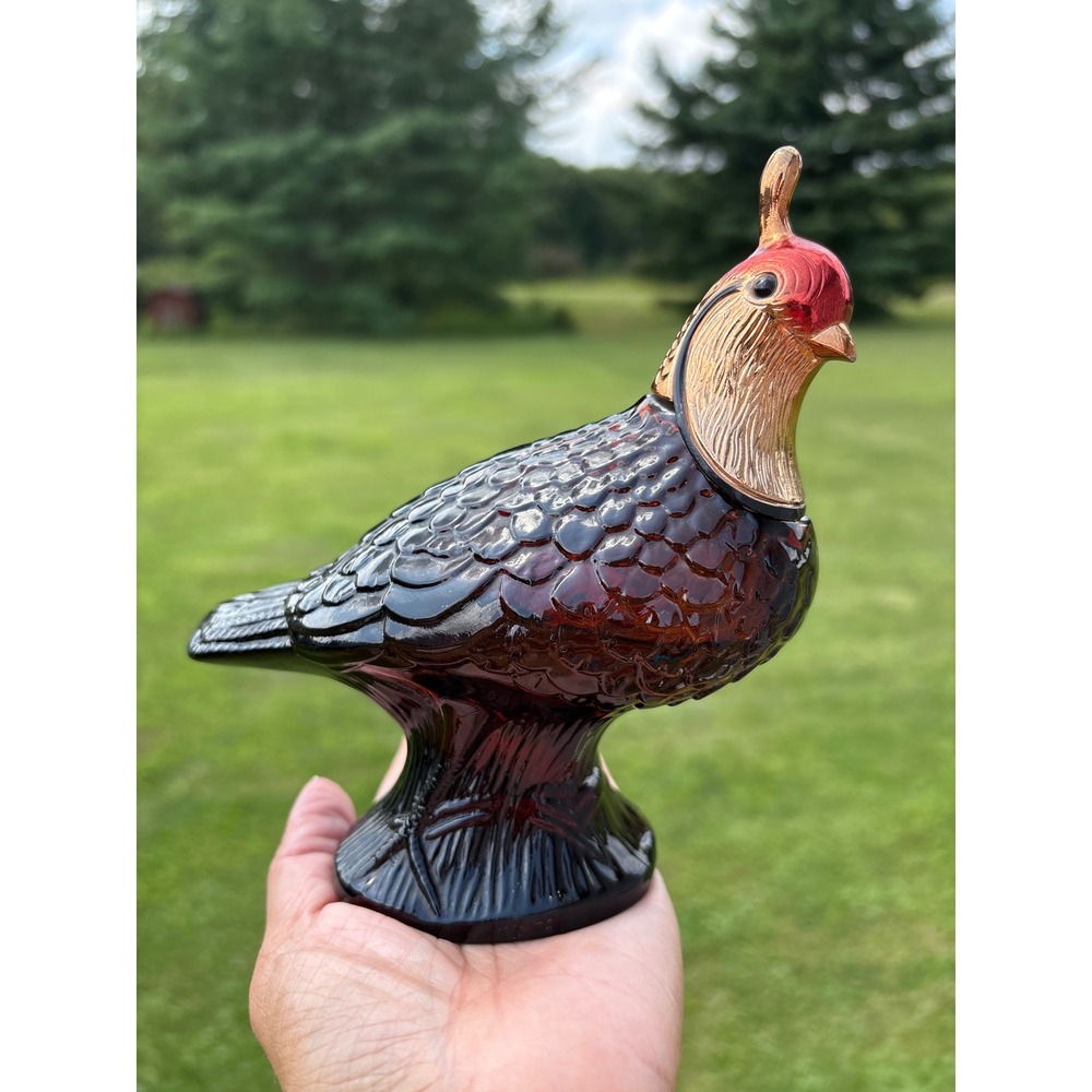 Vintage Avon Quail Decanter Amber Glass Bird Figurine After Shave Bottle 5.5oz